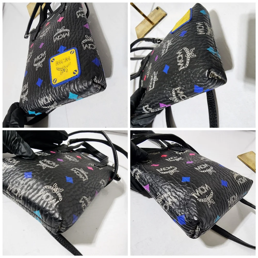 MCM Leather Color Splash Logo Mini Crossbody Bag Black